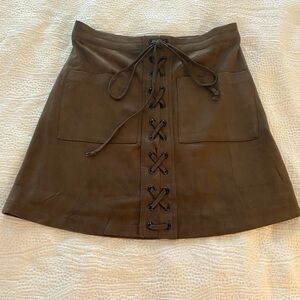 Olivaceous Olive green faux-suede mini skirt, size Small,